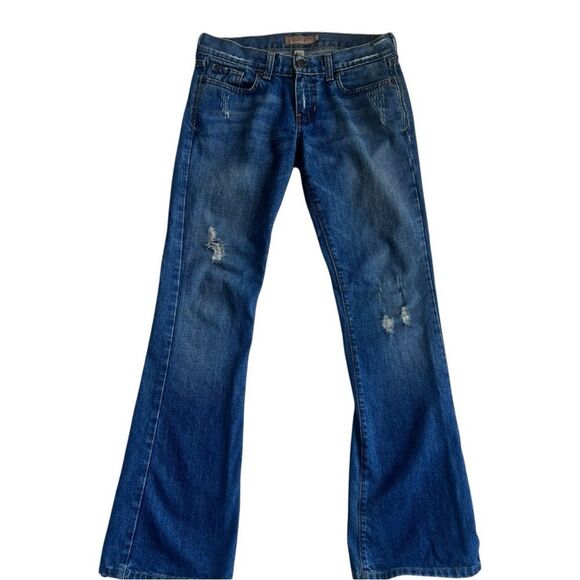 Abercrombie Fitch Women’s Madison Flare Distressed Embellished Blue Jeans Sz 4R - Picture 1 of 13